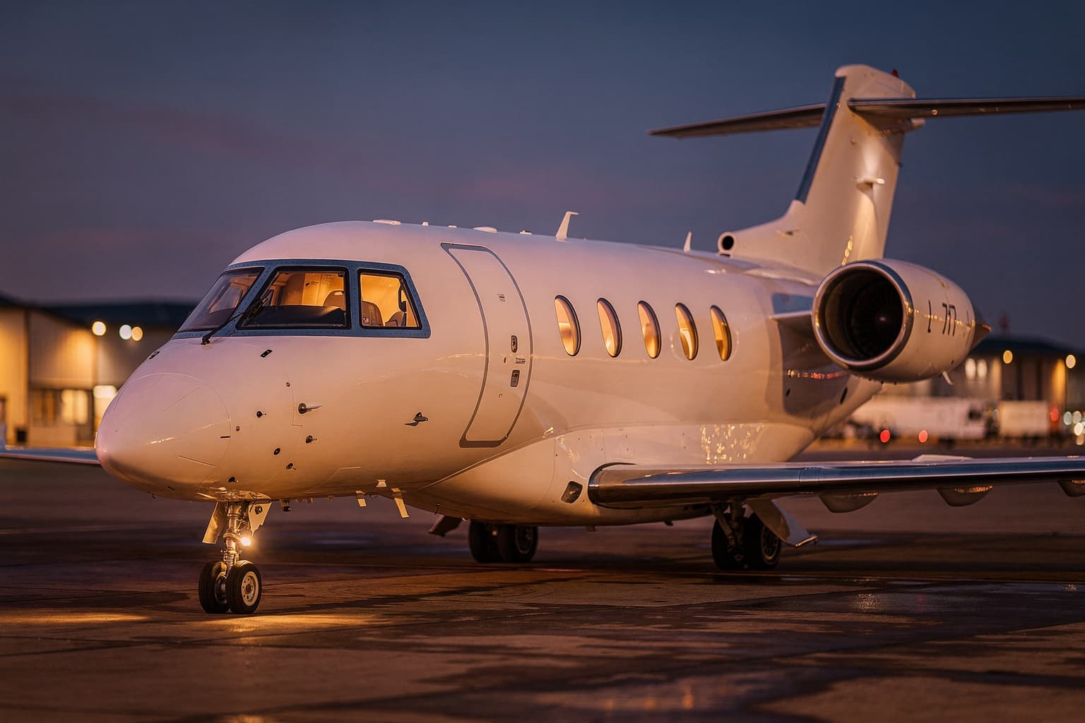 Learjet 45 en plataforma de noche